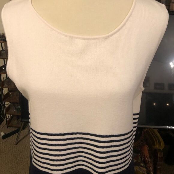 Jessica Holbrook Easy Care Navy Blue & White Striped Sleeveless Sweater Dress Si - Picture 14 of 16